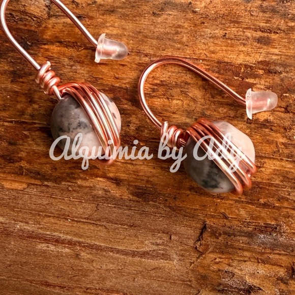 Alquimia rose gold rhodonite Stone Earrings - Picture 2 of 2